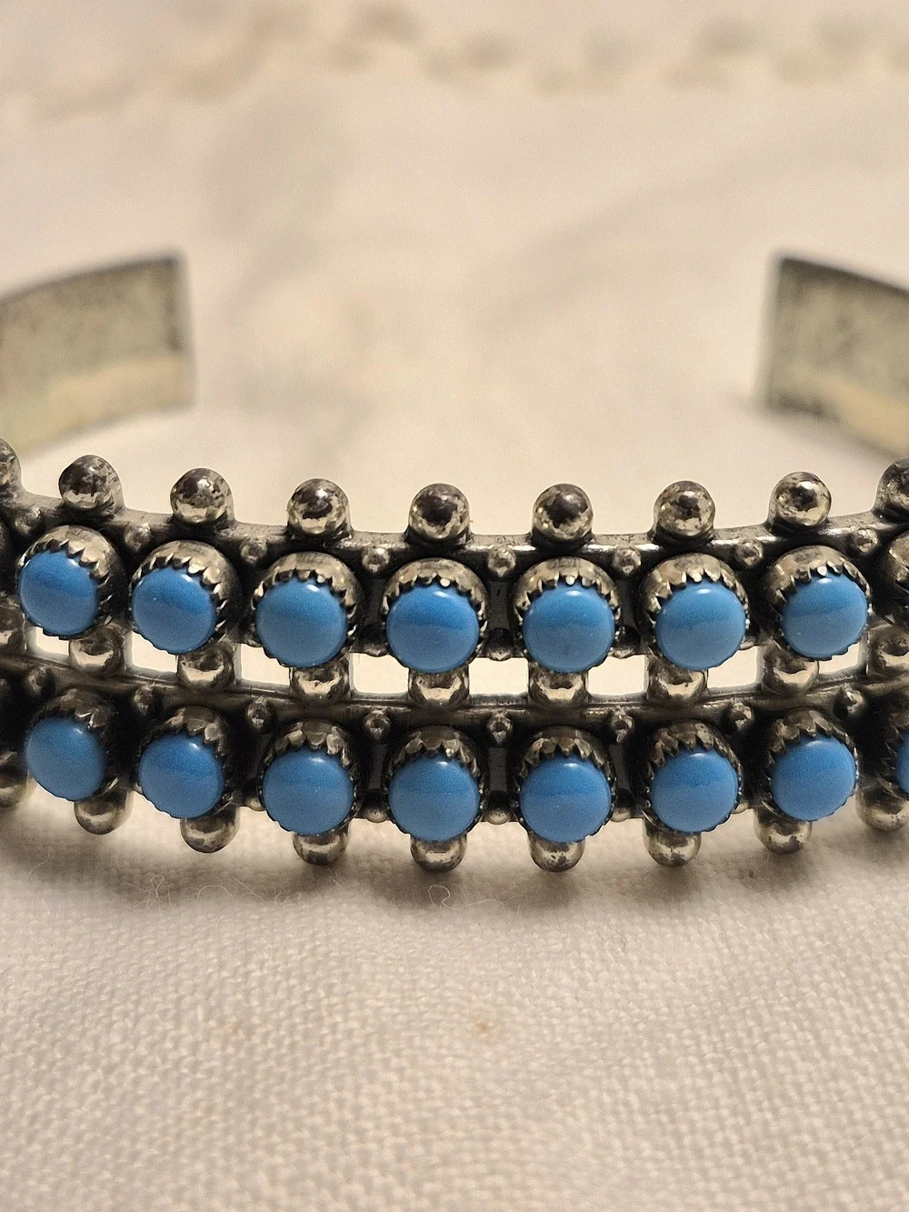 Vintage Zuni Sterling Silver Double Row Turquoise Snake Eye Cuff- Women Jewelry